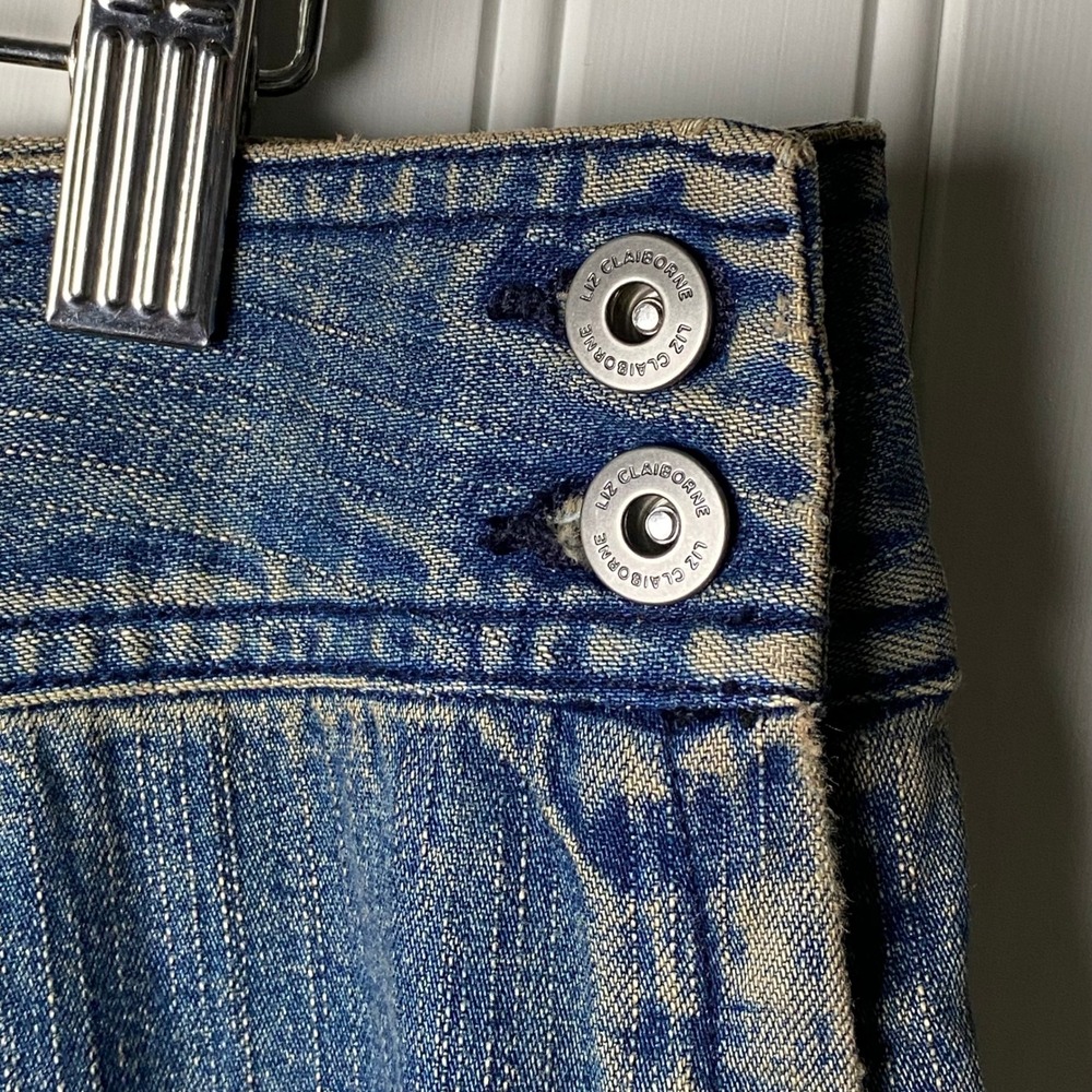VTG Liz Claiborne Cottagecore Denim Paneled Maxi Skirt Western Prairie Cotton - Picture 3 of 10